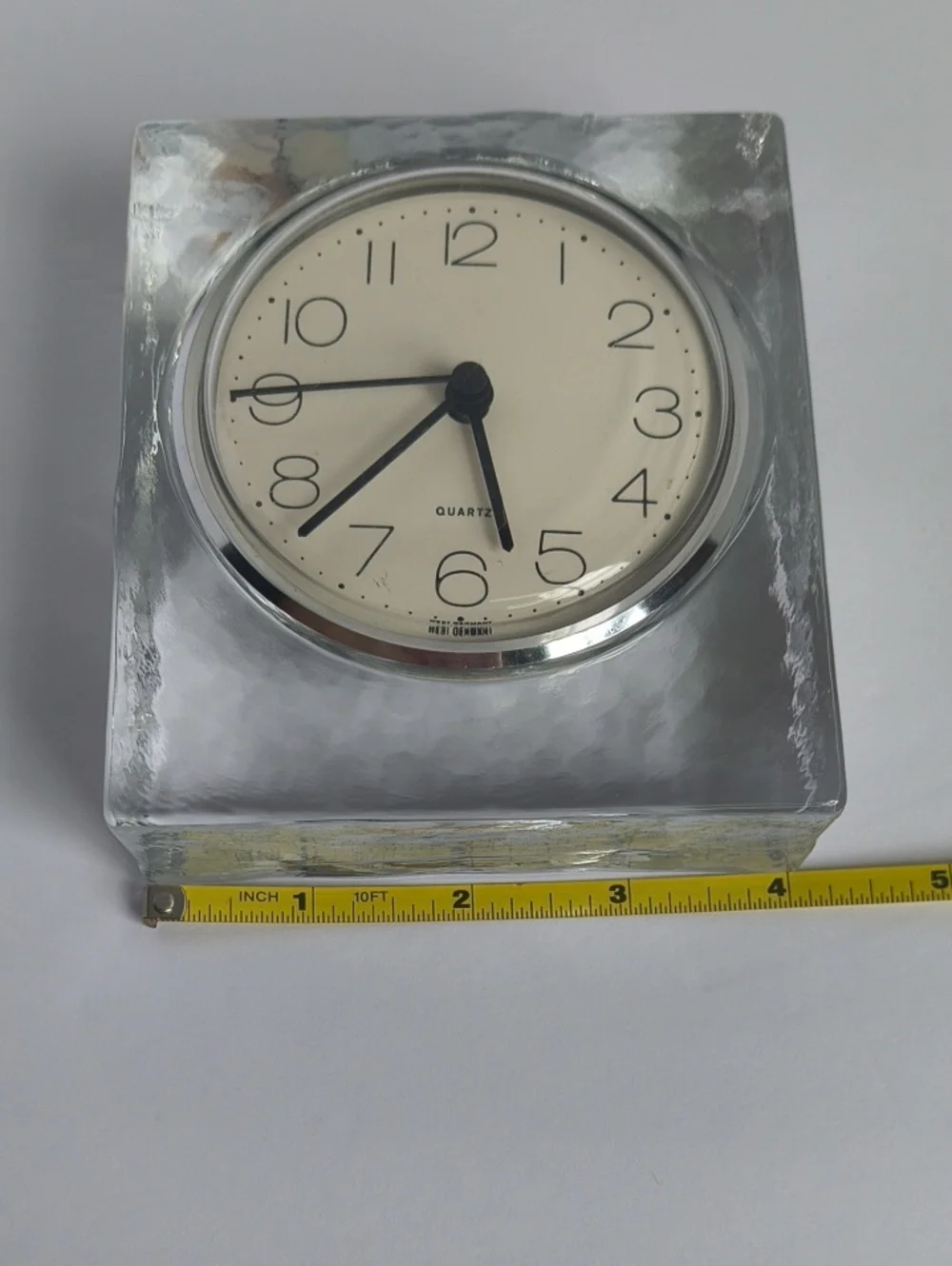 Vtg German Glass Ice Cube Quartz Clock Vintage